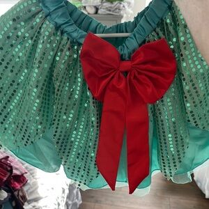 Festive Green Mini Bubble Skirt with Red Tie Front